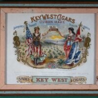 Rare Antique “Key West Cigars – Cuban Make” Cigar Box Label, c. 1898, in Key West Crab Trap Wood Frame