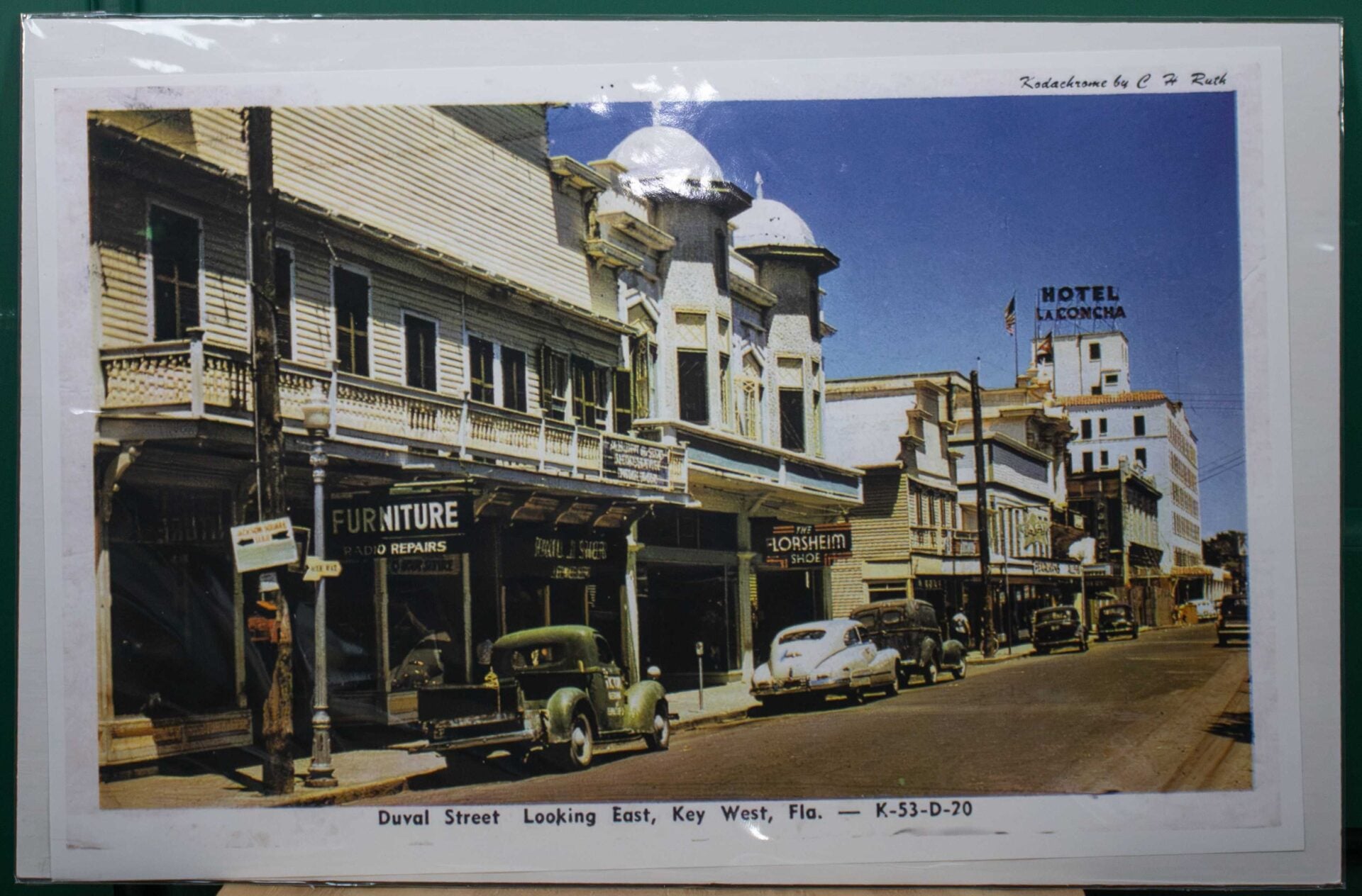 Vintage Duval Street Key West Postcard Print – “Duval Street Looking East” with Hotel La Concha